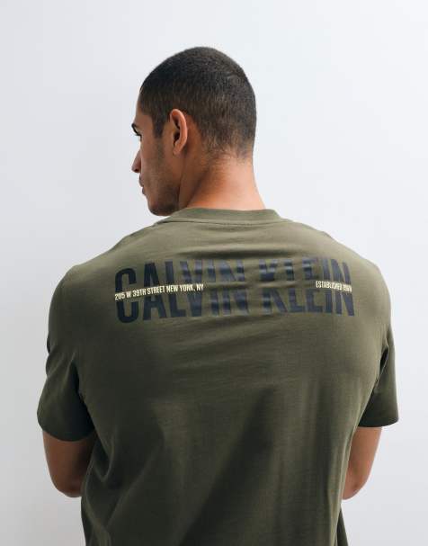Calvin Klein Jeans back graphic t-shirt in khaki green - view 1
