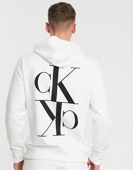 Calvin Klein Jeans back mirrored monogram hoodie in white