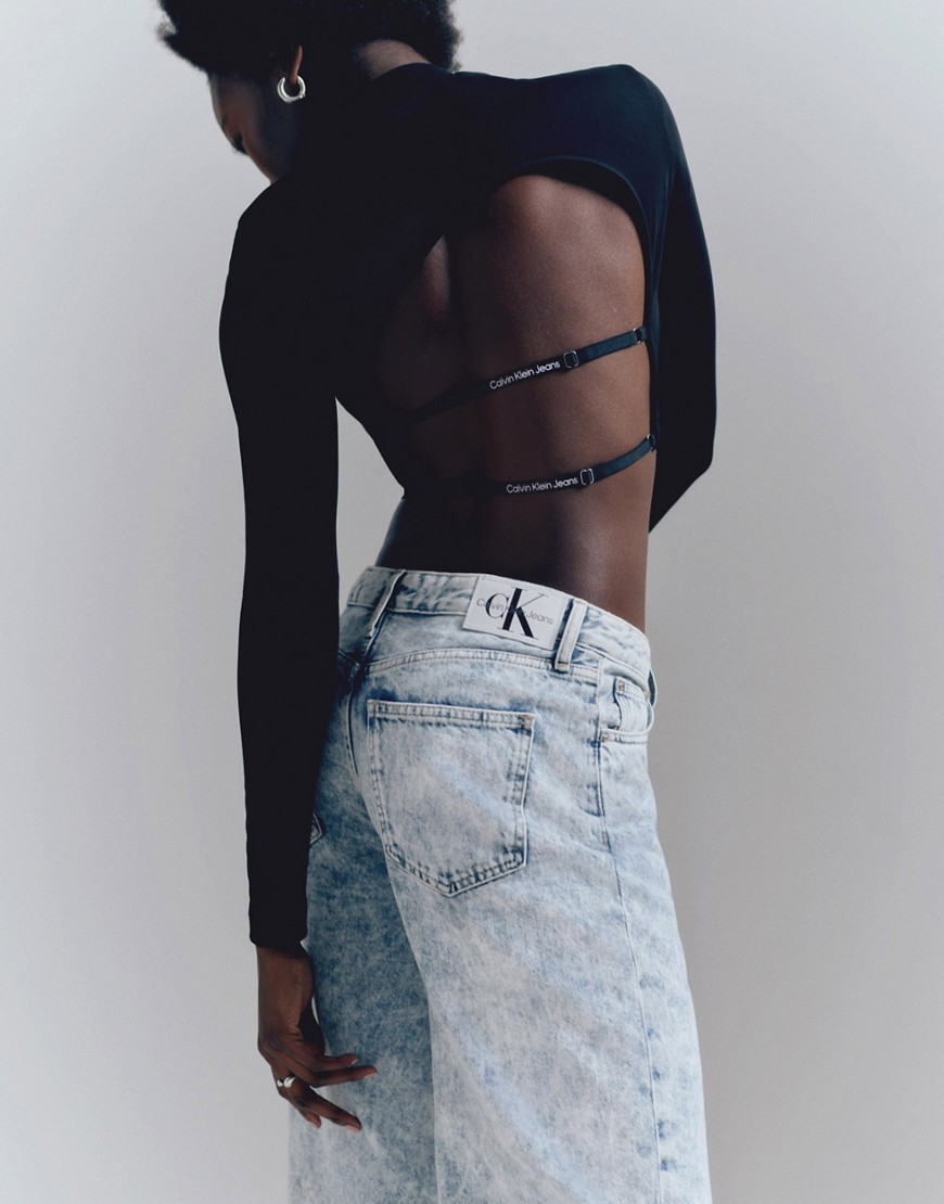 Calvin Klein Jeans back strap long sleeve top in black