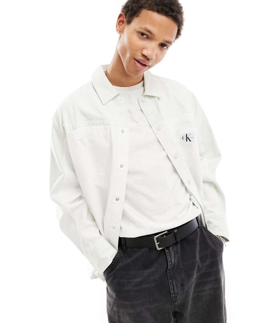 Calvin Klein Jeans badge blocking overshirt in white wash