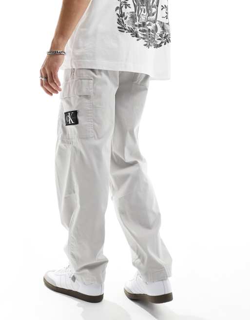Calvin Klein Jeans badge cargo trousers in light grey ASOS