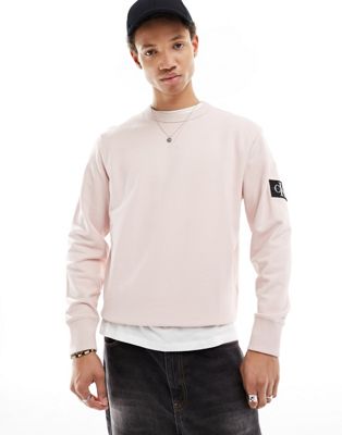 Calvin Klein Jeans badge crew neck sweatshirt in sepia rose-Pink