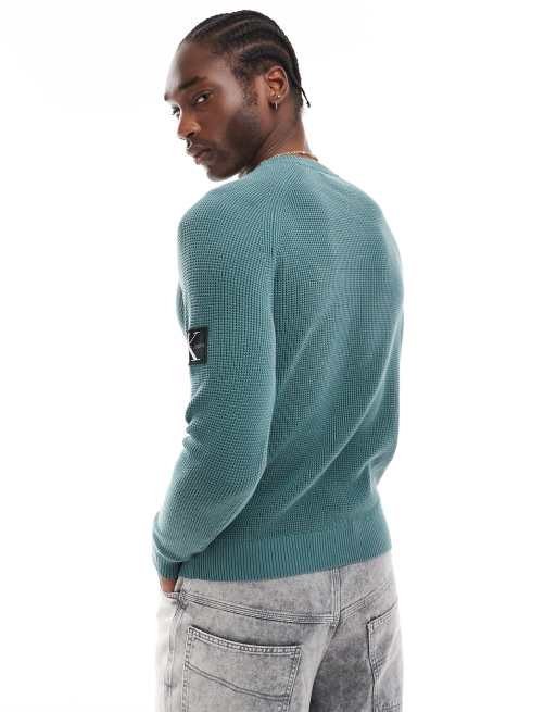 Calvin Klein Jeans badge jumper in green, 3 of 4