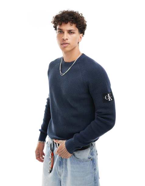 Calvin Klein Jeans badge jumper in navy - view 1