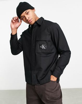 Calvin Klein Jeans badge logo long sleeve shirt in black