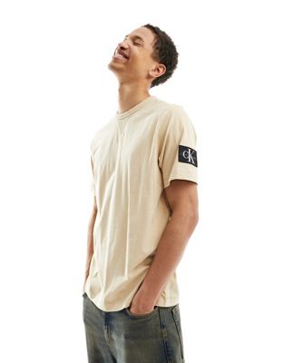 Calvin Klein Jeans badge logo regular t-shirt in sand-Neutral