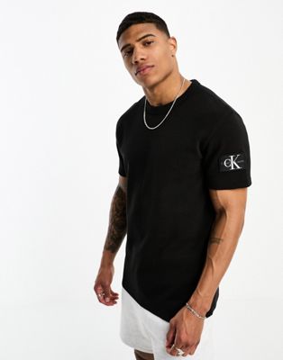 Calvin Klein Jeans badge logo ASOS waffle | sleeve black in short T-shirt