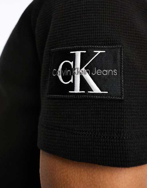 Calvin Klein black ASOS | badge waffle logo short sleeve T-shirt Jeans in