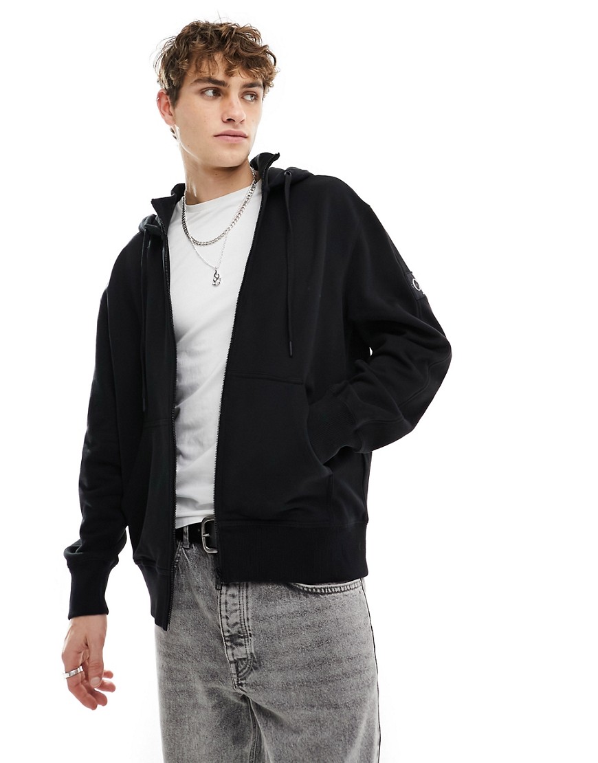 Calvin Klein Jeans badge logo zip through hoodie in black