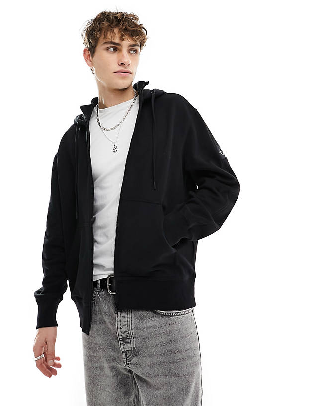 Calvin Klein Jeans - badge logo zip through hoodie in black