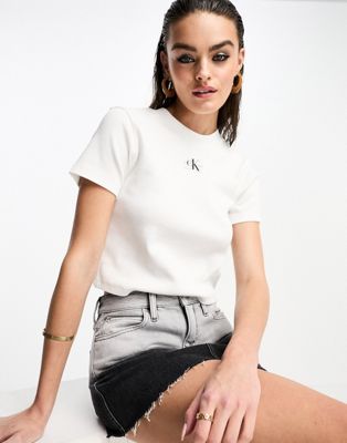 Calvin Klein Jeans badge rib short sleeve t-shirt in white
