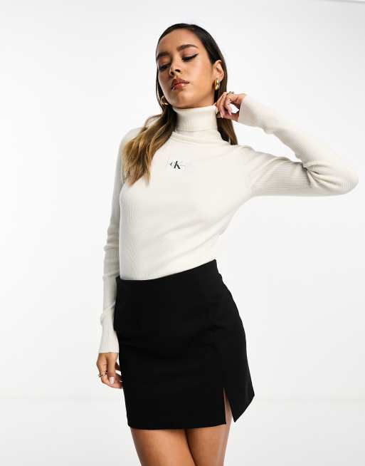 roll neck | white in ASOS sweater Calvin badge Jeans Klein