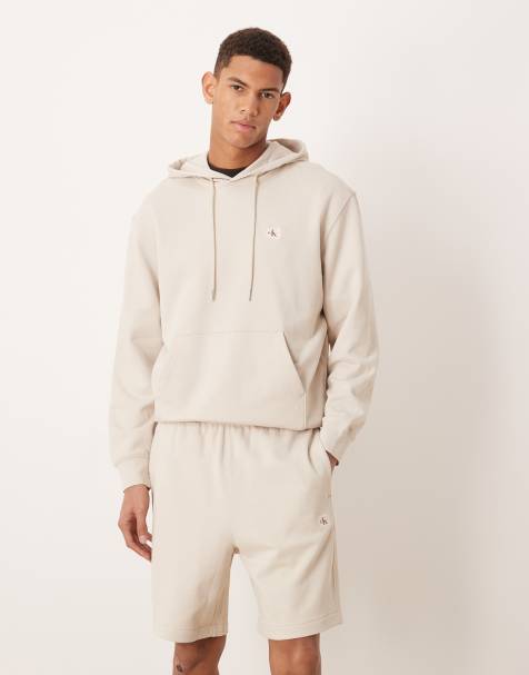 Calvin Klein Jeans badge terry hoodie and shorts set in cream - view 1
