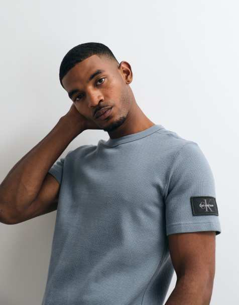 Calvin Klein Jeans Badge waffle crew neck t-shirt in grey - view 1