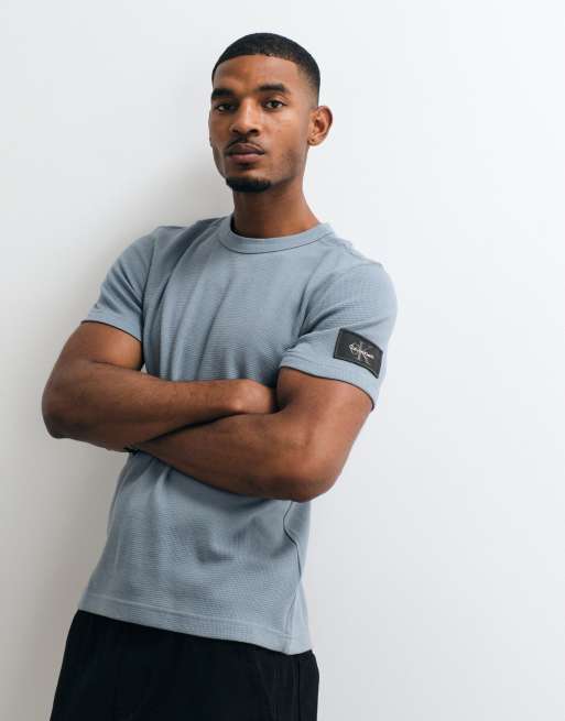 Calvin Klein Jeans Badge waffle crew neck t-shirt in grey, 5 of 5