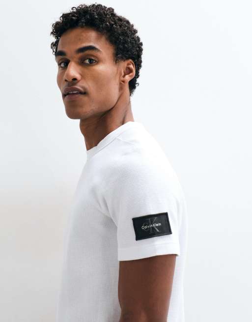 Calvin Klein Jeans Badge waffle crew neck t-shirt in white, 4 of 5
