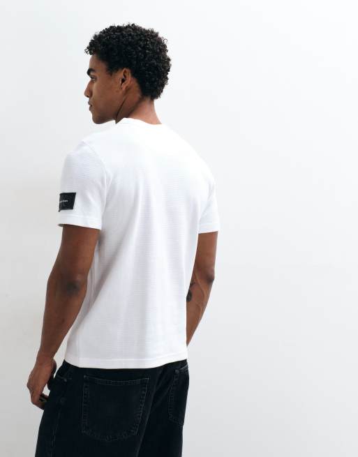 Calvin Klein Jeans Badge waffle crew neck t-shirt in white, 5 of 5