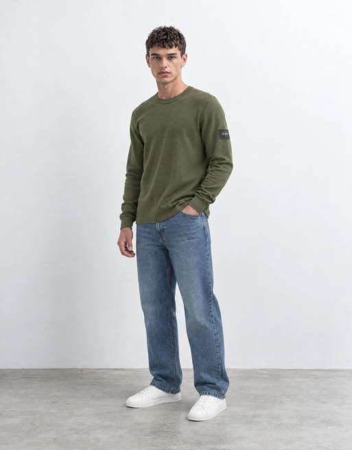 Calvin Klein Jeans Badge Waffle Langarm-T-Shirt mit Rundhalsausschnitt in Khaki, 7 von 10