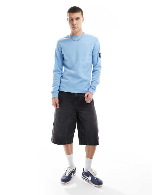 Calvin Klein Jeans badge waffle long sleeve t-shirt in blue