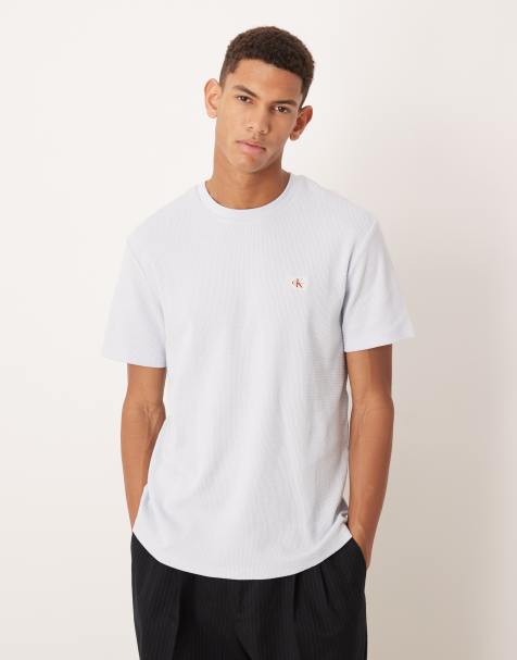 Calvin Klein Jeans badge waffle t-shirt in light blue - view 1
