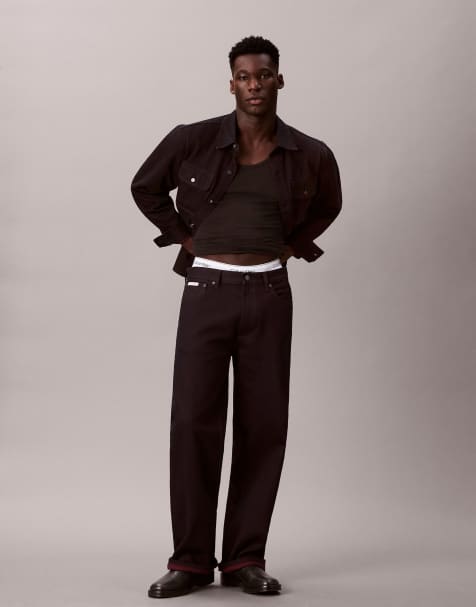 Calvin Klein Jeans baggy wide leg jeans in burgundy - view 1