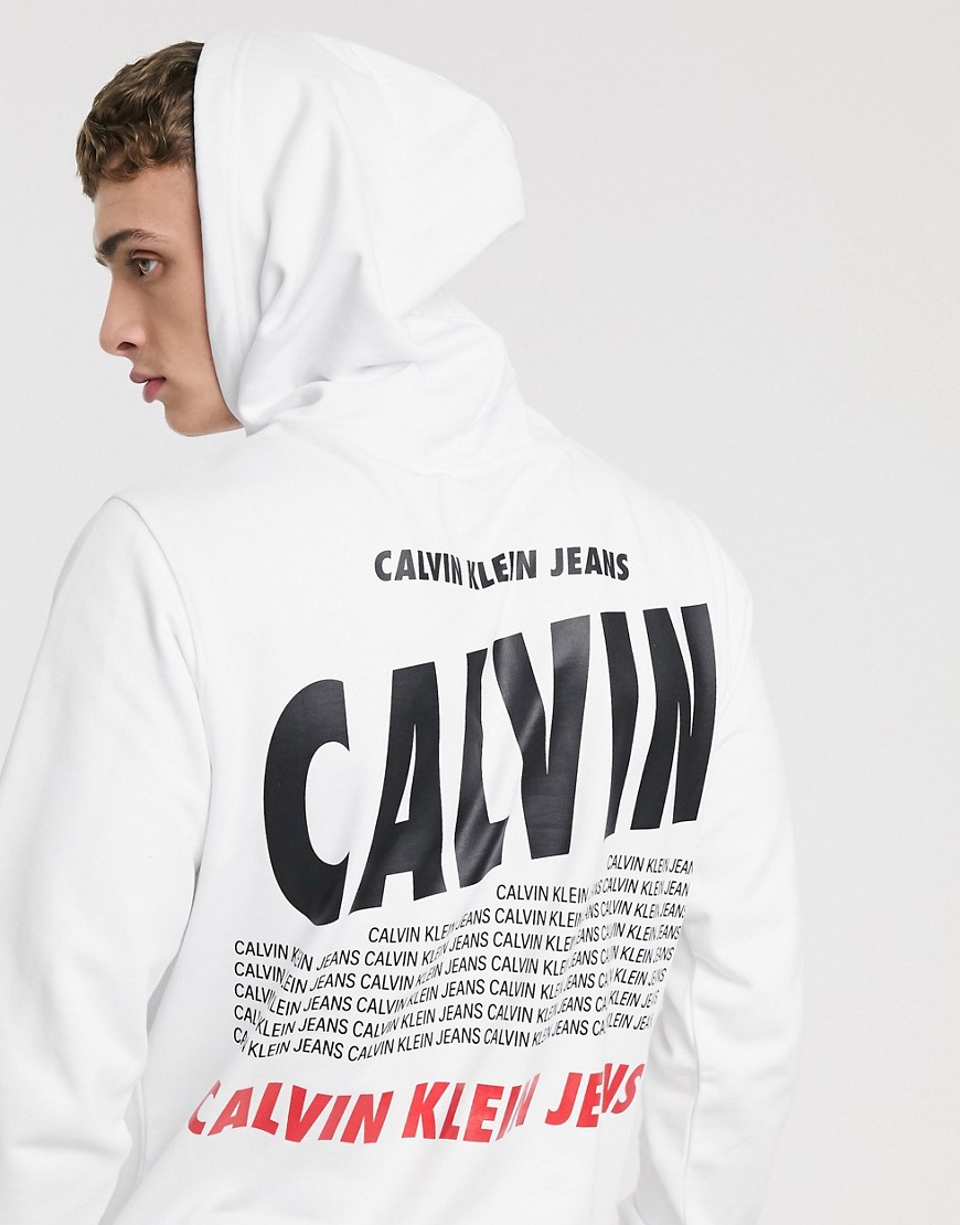 Calvin Klein Jeans band logo hoodie in white