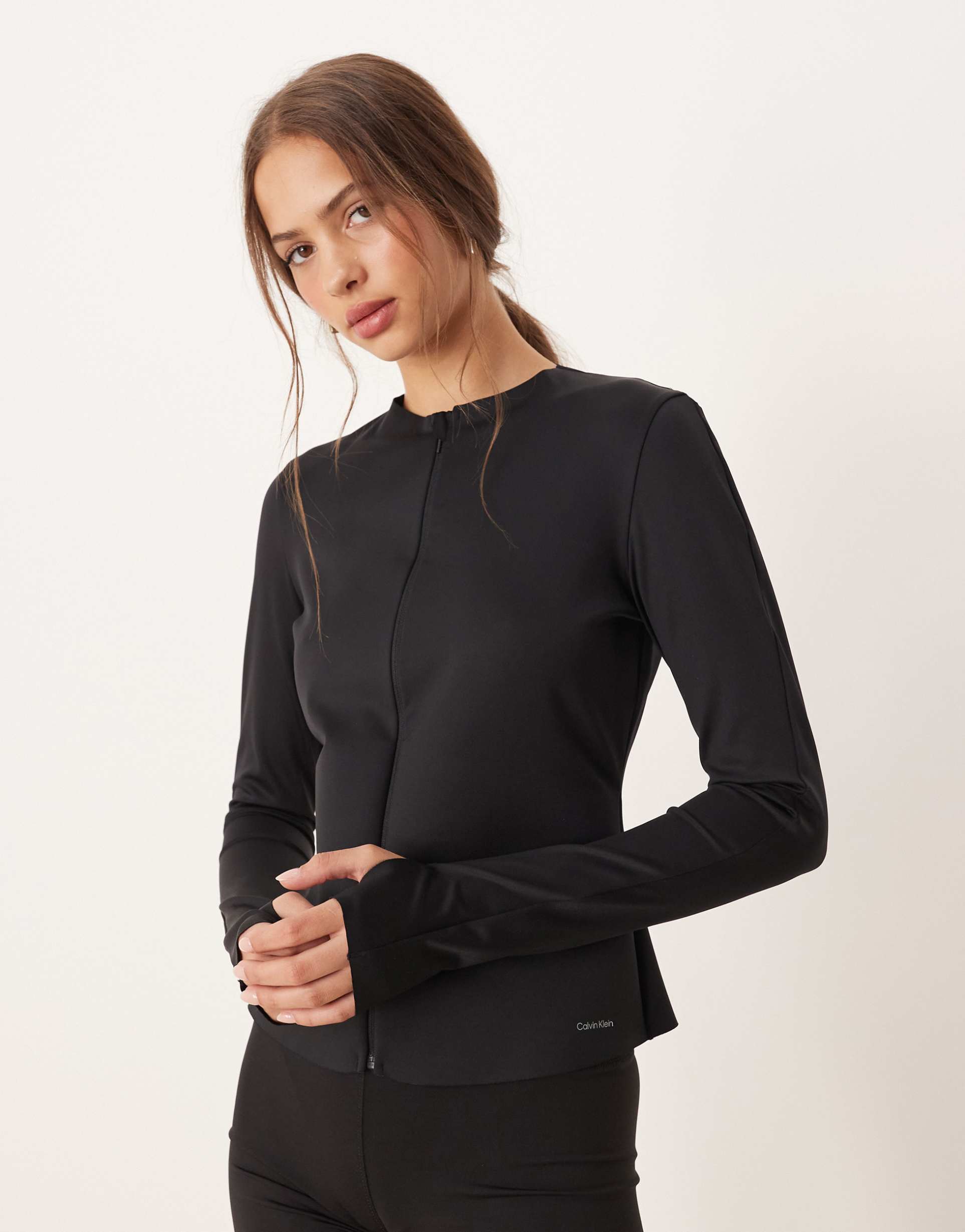 calvin klein jeans baselayer long sleeve top in black