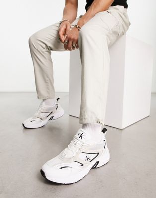 Calvin Klein Jeans retro trainers in white - ASOS Price Checker