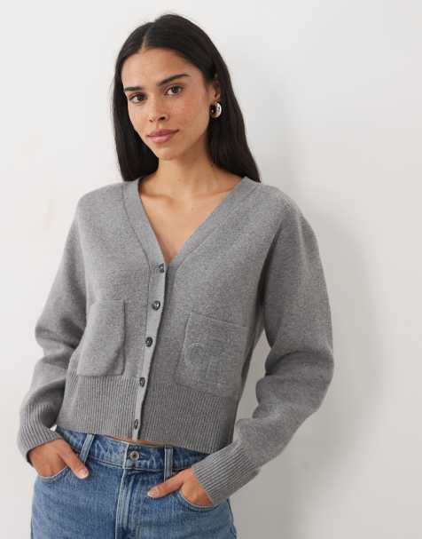 Calvin Klein Jeans Baumwoll-Cardigan mit Raglanärmeln in Grau - view 1