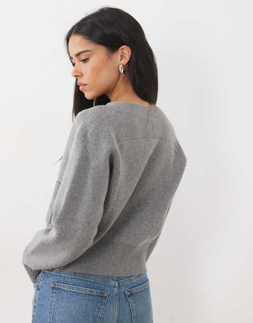 Calvin Klein Jeans Baumwoll-Cardigan mit Raglanärmeln in Grau, 3 von 4