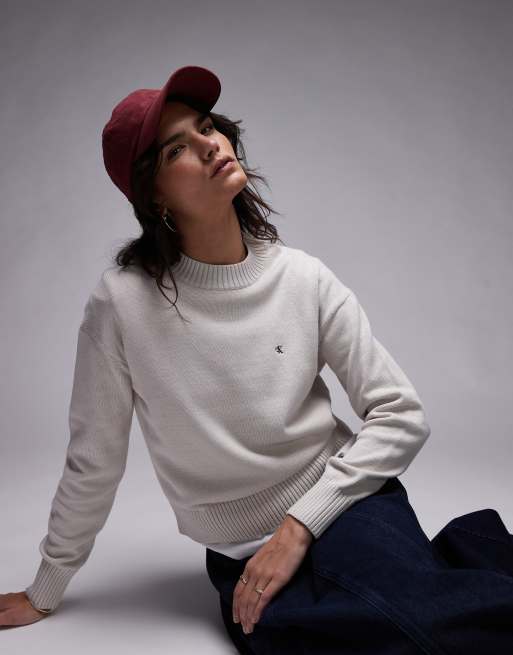 Calvin Klein Jeans – Baumwollpullover in Mondstrahlweiß mit Monogramm
