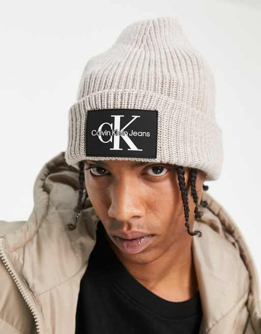 Calvin Klein Jeans - Beanie met zwart-wit logo in beige , 4 van 4