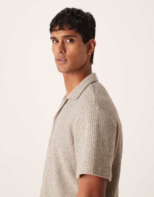 Calvin Klein Jeans - Beige afslappet skjorte med tekstur og korte ærmer, 4 af 5