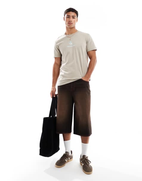 Calvin Klein Jeans – Beige och grönblå t-shirt med skuggig logga - view 1