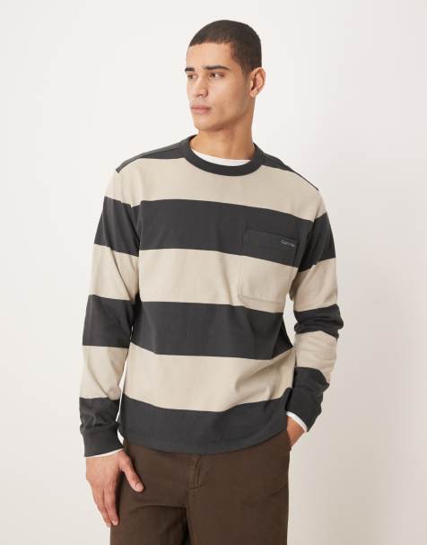 Calvin Klein Jeans - Beige og grå og langærmet T-shirt med striber - view 1