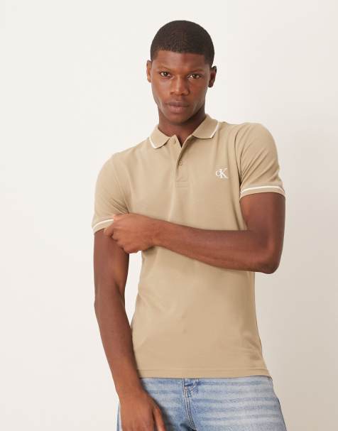 Calvin Klein Jeans – Beige pikétröja med kantrand - view 1