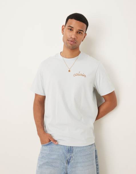 Calvin Klein Jeans embroidered chest logo t-shirt in pale blue