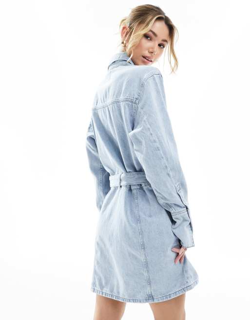 Calvin Klein Jeans Belted Denim Shirt Dress in Denim Light, 2 of 4