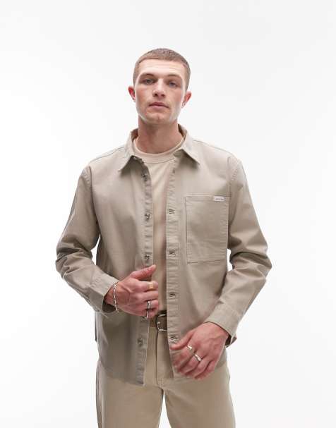 Calvin Klein Jeans cotton canvas long sleeve shirt in beige
