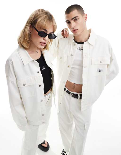 Calvin Klein Jeans – Biała kurtka jeansowa oversize w stylu roboczym, część zestawu – tylko w ASOS