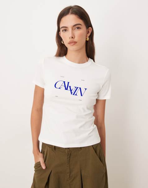 Calvin Klein Jeans – Biały dopasowany T-shirt z grafiką - view 1