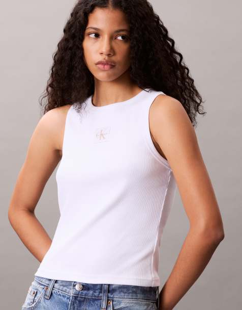Calvin Klein Jeans woven label tank top in white