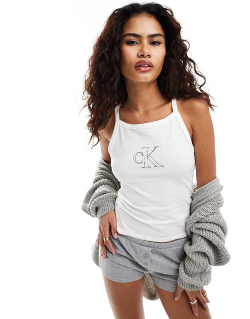 Calvin Klein Jeans – Biały podkoszulek z konturem logo