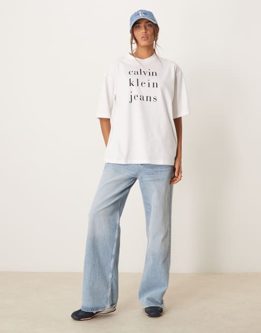 Calvin Klein Jeans – Biały t-shirt z dużym logo, 4 z 4