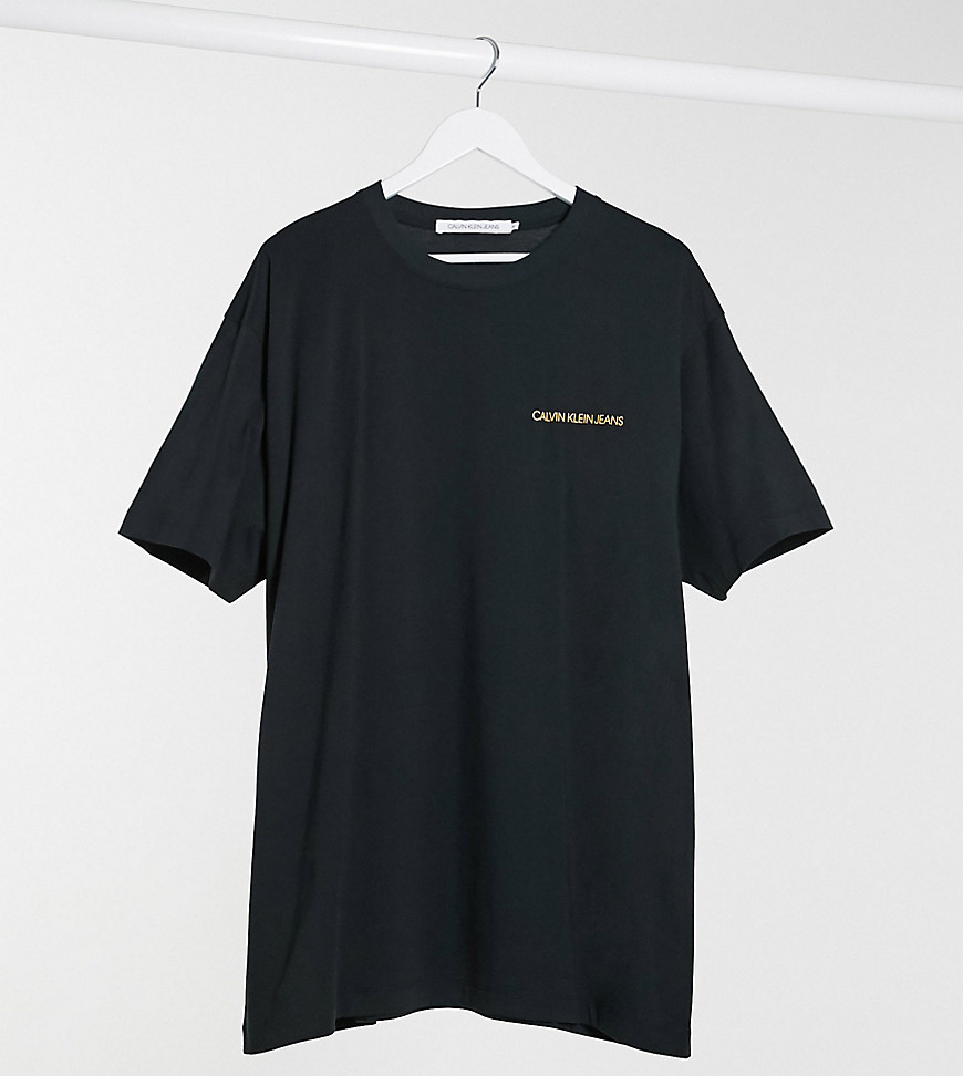 Calvin Klein Jeans Big and Tall ASOS exclusive oversized t-shirt with back print white noise logo in black