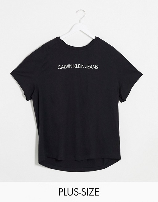 Calvin Klein Jeans Big and Tall logo tape shoulder t-shirt in black