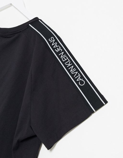 Calvin Klein Jeans logo tape shoulder t-shirt in black