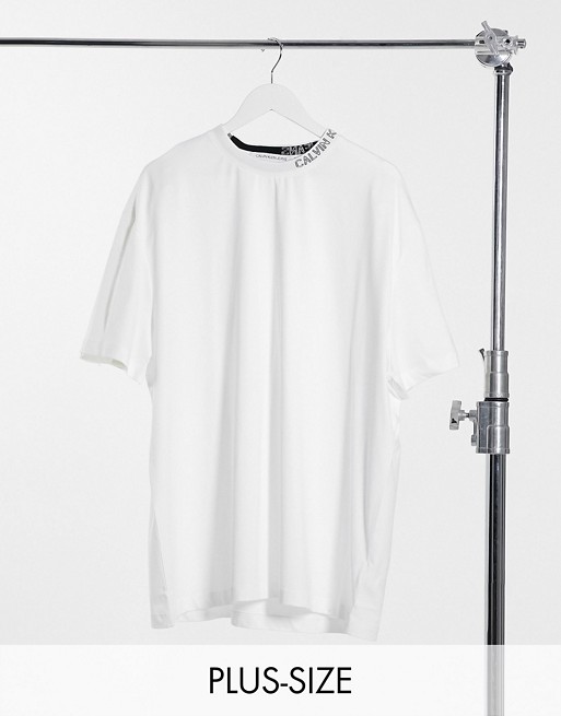Calvin Klein Jeans Big & Tall collar intarsia logo t-shirt in white