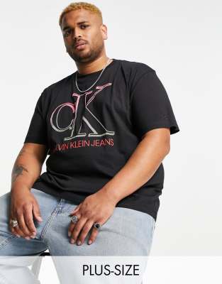 Calvin Klein Jeans Big & Tall degrade monogram chest logo t-shirt in black