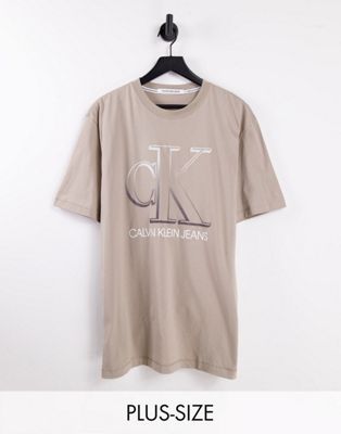 Calvin Klein Jeans Big & Tall degrade monogram chest logo t-shirt in stone